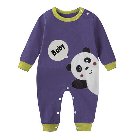 Cute Panda Cartoon Print Newborn Cotton Full Sleeve Footless Baby Romper Onesie Buttoned Bodysuit for Newborn Infant Baby Boys Girls