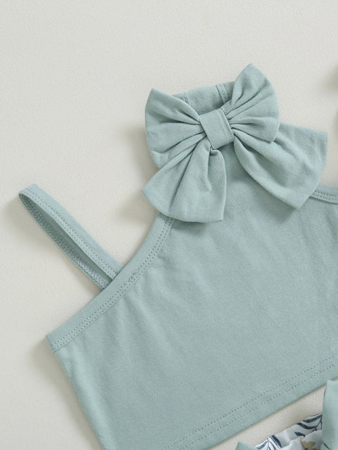 Girls Cotton Sleeveless Top and Floral Shorts with Matching Belt and Hat 4 Piece Trendy Co-ords Set