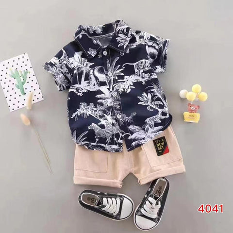 Kid’s Floral Leafy Jungle Print Boys Latest Uptown Half Sleeve Shirt & Shorts for Infant Toddler Tween Boys
