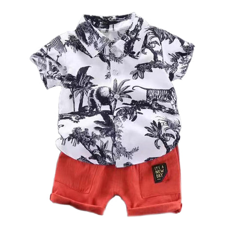 Kid’s Floral Leafy Jungle Print Boys Latest Uptown Half Sleeve Shirt & Shorts for Infant Toddler Tween Boys