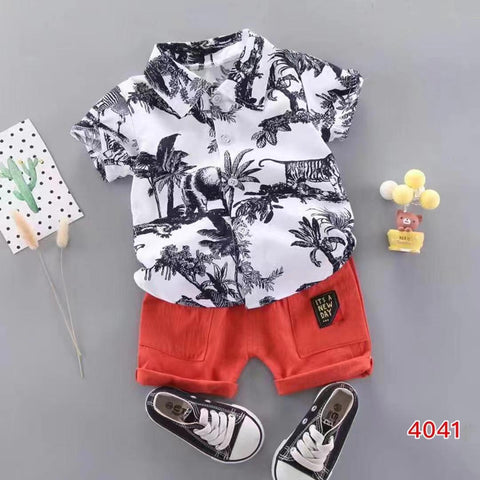 Kid’s Floral Leafy Jungle Print Boys Latest Uptown Half Sleeve Shirt & Shorts for Infant Toddler Tween Boys
