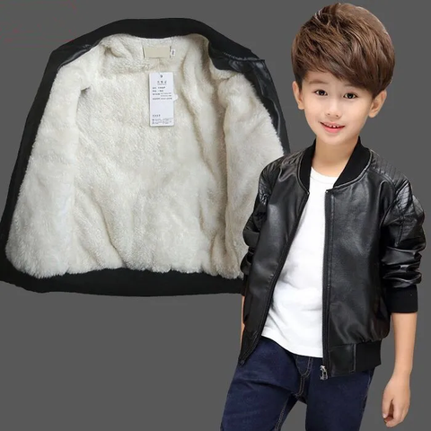 Kid's Winter Warm Party Leather Jacket Coat with Fleece Lining for Boys & Girls