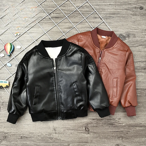 Kid's Winter Warm Party Leather Jacket Coat with Fleece Lining for Boys & Girls