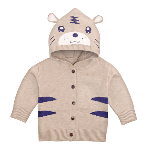 Kid's Jungle Animal Warm Wool Knitted Front Open Hoodie Sweater Cardigan
