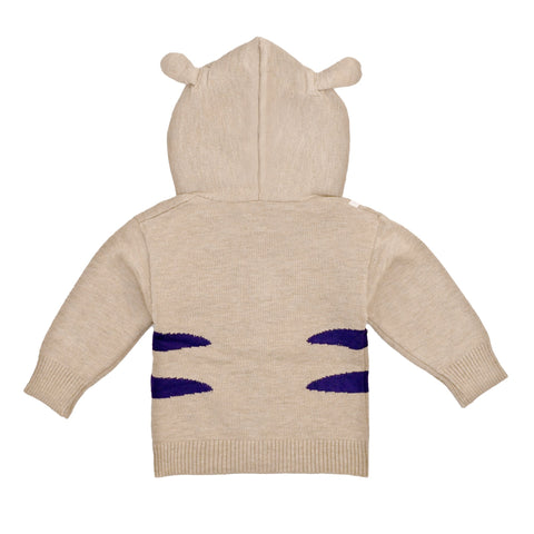 Kid's Jungle Animal Warm Wool Knitted Front Open Hoodie Sweater Cardigan