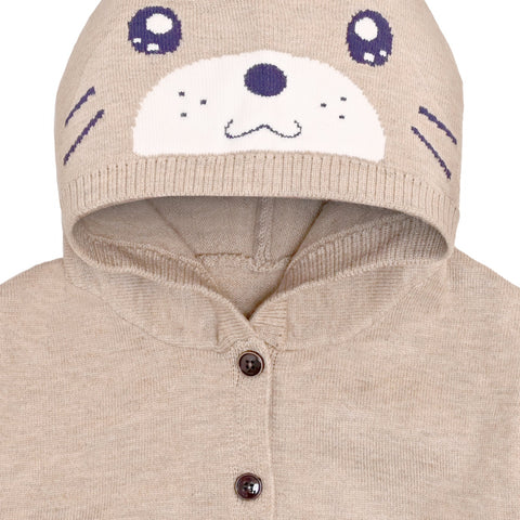 Kid's Jungle Animal Warm Wool Knitted Front Open Hoodie Sweater Cardigan