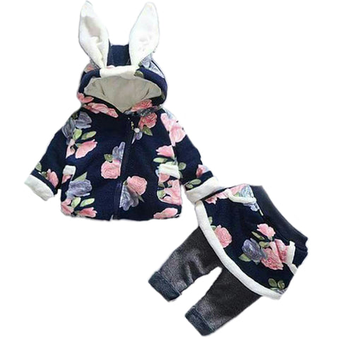 Girl's Floral Print Winter Party Fur Coat Jacket Sweatshirt Hoodie and Legging with Attached Skirt