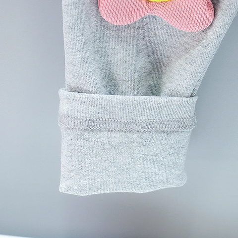 Full Length Girl's Layered Sweatshirt Top and Jogger Leggings with Happy Face Flower Patch