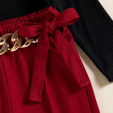 Girl Full Sleeve Luxury Top & Pants with stylish gold link waistline Party Dress Set