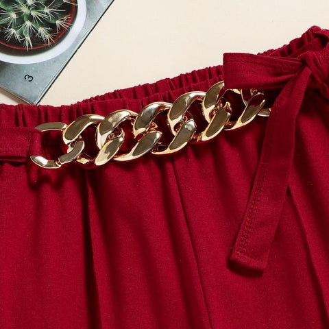Girl Full Sleeve Luxury Top & Pants with stylish gold link waistline Party Dress Set