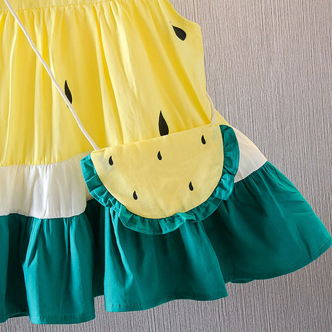 One in Melon Girls Cap Sleeve Cotton Flared Dress Frock with Matching Bag for Infant Toddler Baby Girls