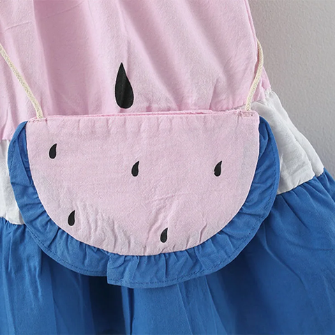 One in Melon Girls Cap Sleeve Cotton Flared Dress Frock with Matching Bag for Infant Toddler Baby Girls