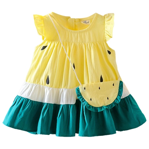 One in Melon Girls Cap Sleeve Cotton Flared Dress Frock with Matching Bag for Infant Toddler Baby Girls