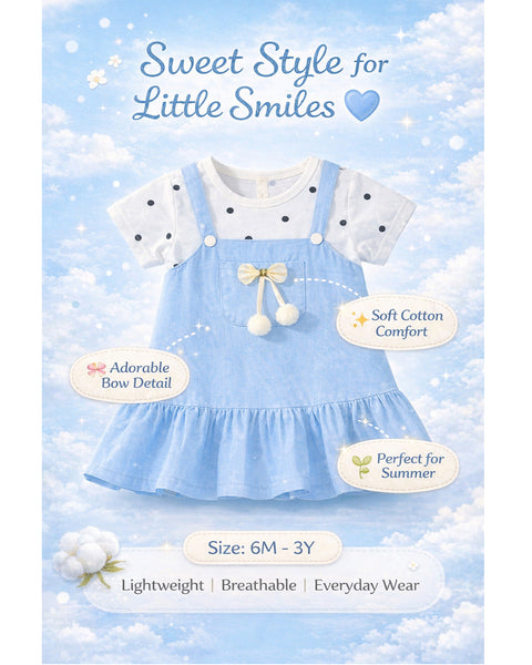Girls Polka Tee Pinafore One-Piece Dress