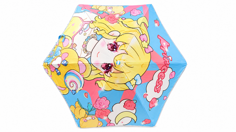 Kids Random Print Light-Blue Umbrella with Safe Rounded Edge & Rolling Wheel