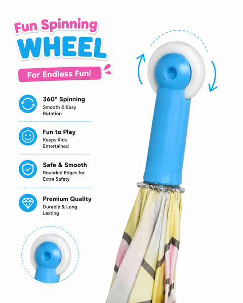 Kids Random Print Light-Blue Umbrella with Safe Rounded Edge & Rolling Wheel