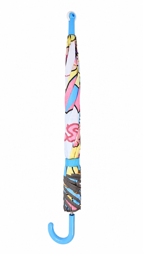 Kids Random Print Light-Blue Umbrella with Safe Rounded Edge & Rolling Wheel