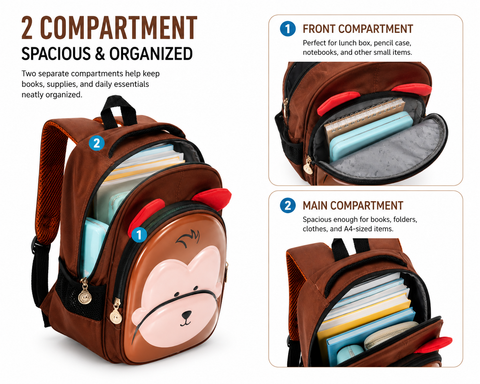 Kids 3D Monkey School Backpack for Boys