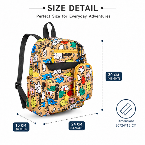 Cartoon Graffiti School Backpack with Detachable Pouch