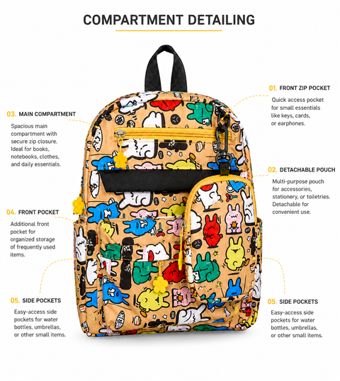 Cartoon Graffiti School Backpack with Detachable Pouch