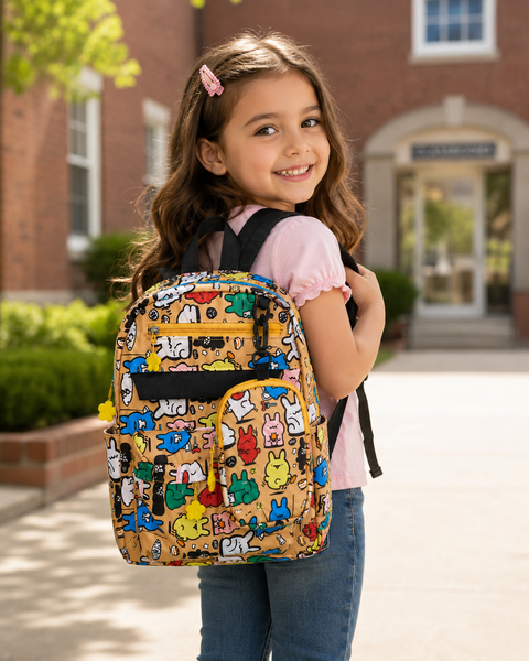 Cartoon Graffiti School Backpack with Detachable Pouch