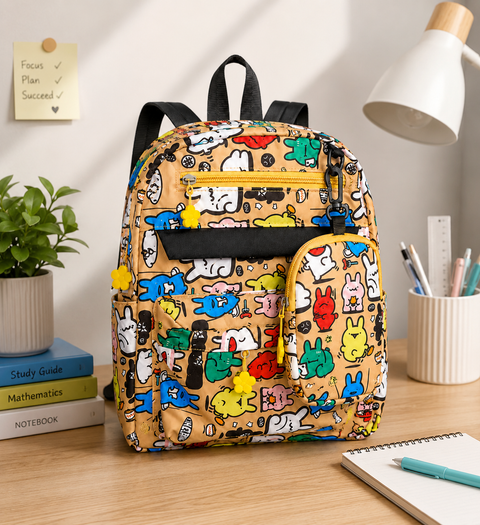 Cartoon Graffiti School Backpack with Detachable Pouch