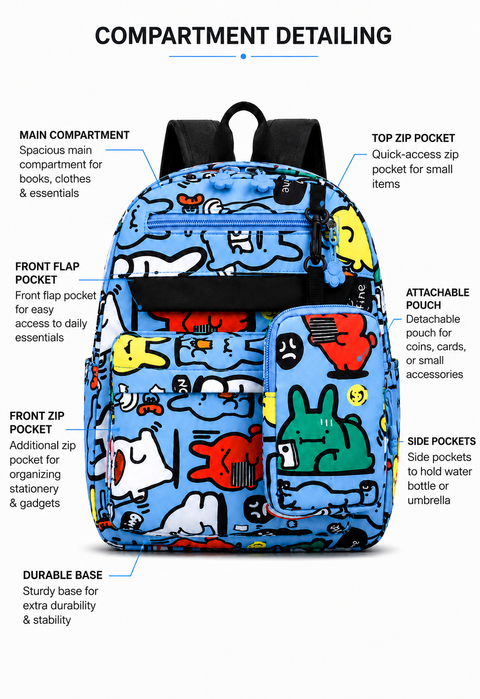 Cartoon Graffiti School Backpack with Detachable Pouch