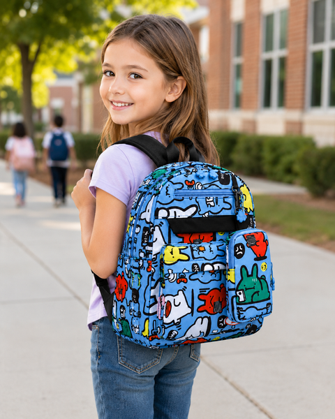 Cartoon Graffiti School Backpack with Detachable Pouch