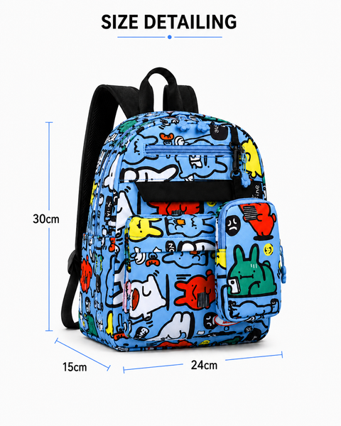 Cartoon Graffiti School Backpack with Detachable Pouch