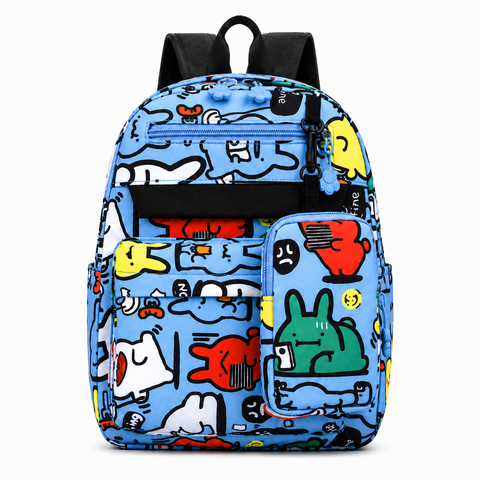 Cartoon Graffiti School Backpack with Detachable Pouch