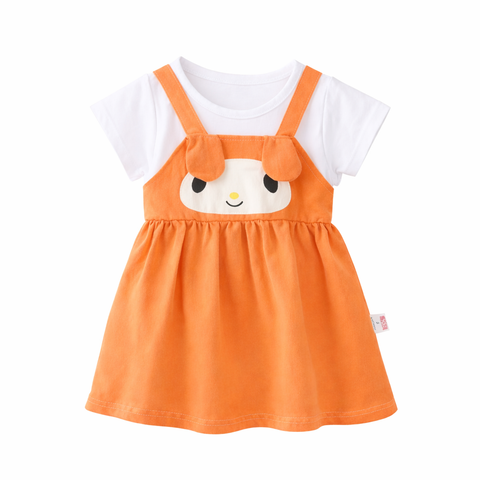 Girls Dog Face Flared One Piece Casual Dress