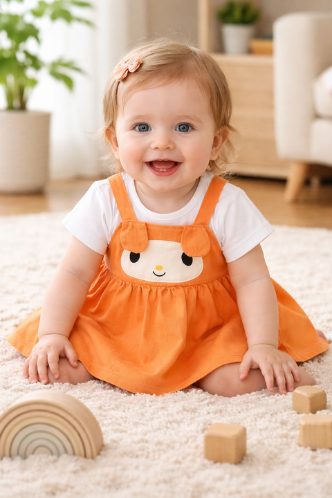 Girls Dog Face Flared One Piece Casual Dress