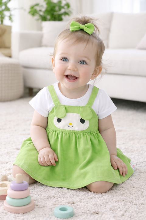 Girls Dog Face Flared One Piece Casual Dress