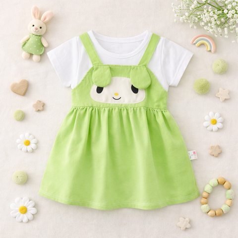 Girls Dog Face Flared One Piece Casual Dress