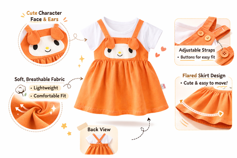 Girls Dog Face Flared One Piece Casual Dress