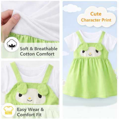 Girls Dog Face Flared One Piece Casual Dress