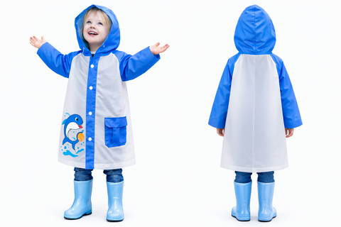 Blue EVA Hooded Raincoat