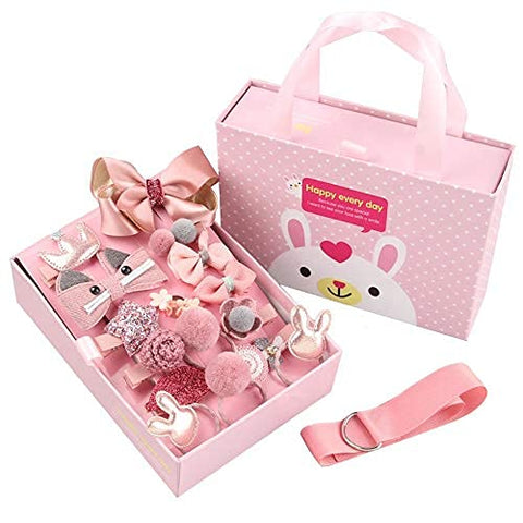 Fancy Cute Baby Safe Gift Set of 18 Pieces Head wear Hair Band Clips Accessories Combo Gift Set for Newborn Infant Toddler Baby Girls (Matt Pink)
