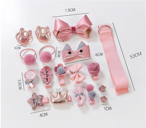 Fancy Cute Baby Safe Gift Set of 18 Pieces Head wear Hair Band Clips Accessories Combo Gift Set for Newborn Infant Toddler Baby Girls (Matt Pink)