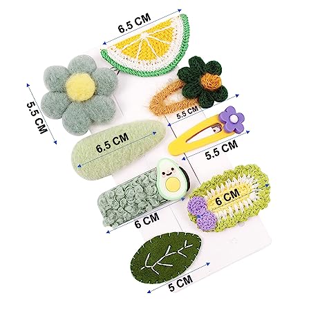 Fruit Flower Cute Crochet Tic Tac Hair Pin Clip Casual Party Hair Accessories for Girls (Green Crochet)
