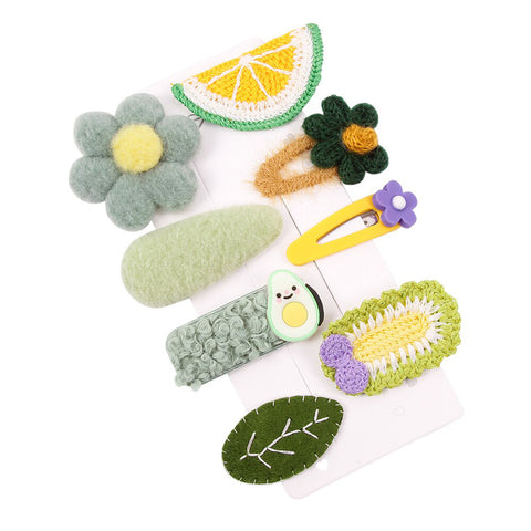 Fruit Flower Cute Crochet Tic Tac Hair Pin Clip Casual Party Hair Accessories for Girls (Green Crochet)