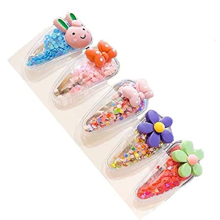 Cartoon Sparkle Glitter Tic Tac Hairpin Hairclip Fancy Large Hair Snap Barrette Accessories for Girls (Bow - Pack of 5)