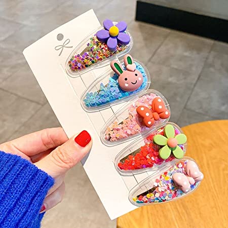 Cartoon Sparkle Glitter Tic Tac Hairpin Hairclip Fancy Large Hair Snap Barrette Accessories for Girls (Bow - Pack of 5)