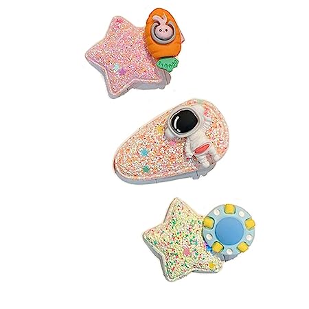 Little Astronaut Rocket Space Star Sparkle Glitter Tic Tac Hairpin Hairclip Fancy Alligator Hair Clip Barrette Hair Accessories for Girls (Carrot Rocket - Pack of 3)