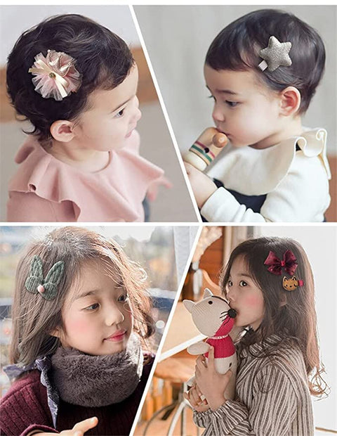 Fancy Cute Baby Safe Gift Set of 18 Pieces Head wear Hair Band Clips Accessories Combo Gift Set for Newborn Infant Toddler Baby Girls (Grey)
