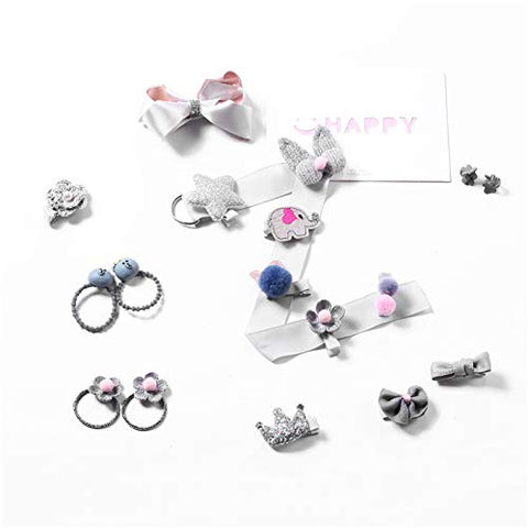 Fancy Cute Baby Safe Gift Set of 18 Pieces Head wear Hair Band Clips Accessories Combo Gift Set for Newborn Infant Toddler Baby Girls (Grey)