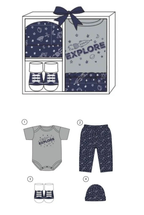 Blue Newborn Baby Boy Girl Gift Set 4Piece Layette Set
