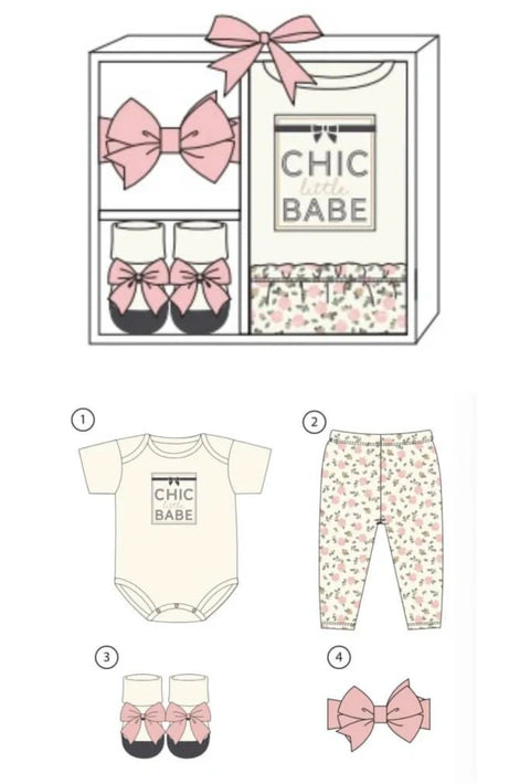 Pink Newborn Baby Girl 4Piece Layette Gift Set