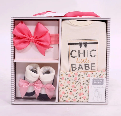 Pink Newborn Baby Girl 4Piece Layette Gift Set