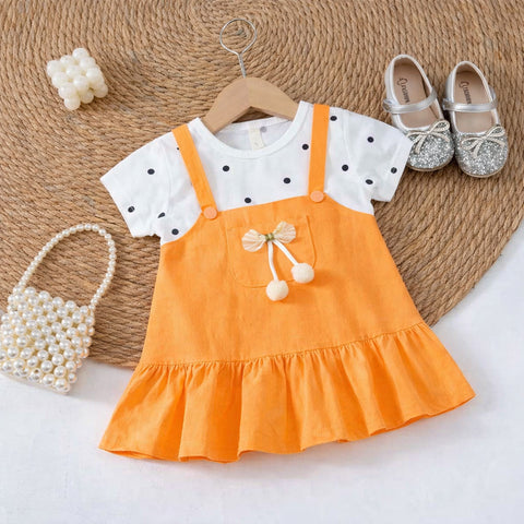 Girls Polka Tee Pinafore One-Piece Dress